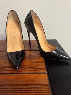 Christian Louboutin Black Patent Pointed-Toe Stiletto with Signature Red Sole